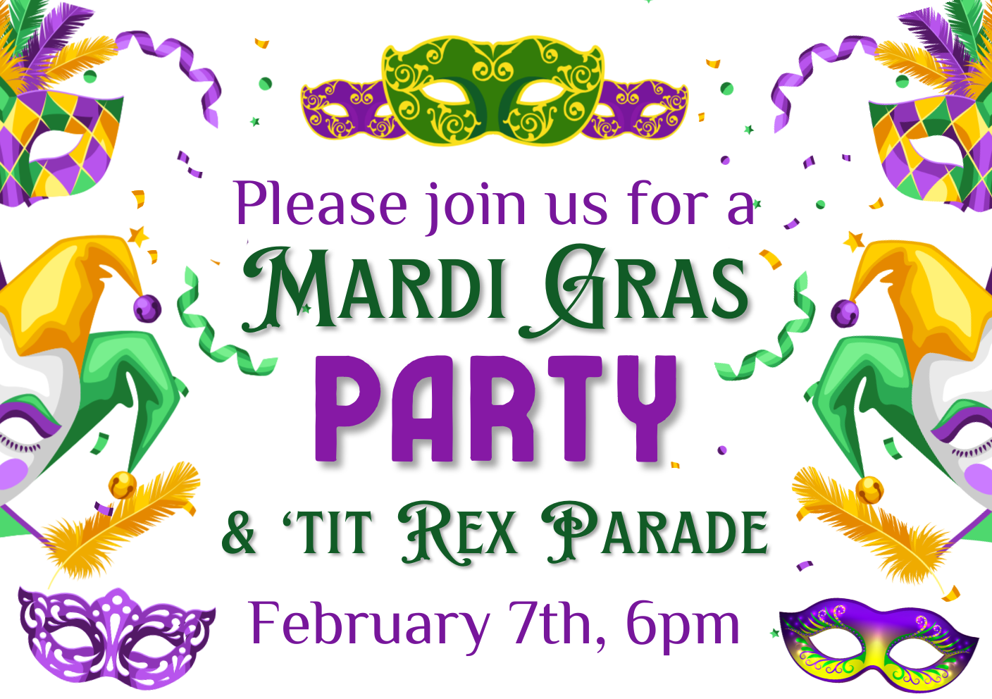 Mardi Gras Party & ‘tit Rex Parade Fundraiser